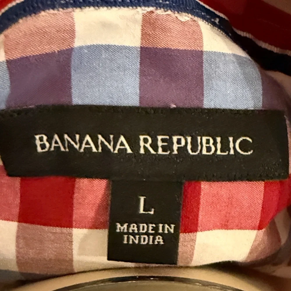 E Banana Republic Men’s Large Red Blue Checkered Shirt Preppy Business Casual